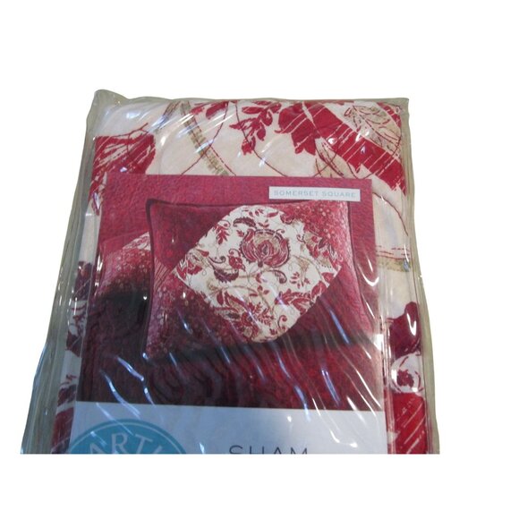 Vintage Martha Stewart Somerset Square Standard Sham Quilted Cotton Red White NI - Picture 3 of 10